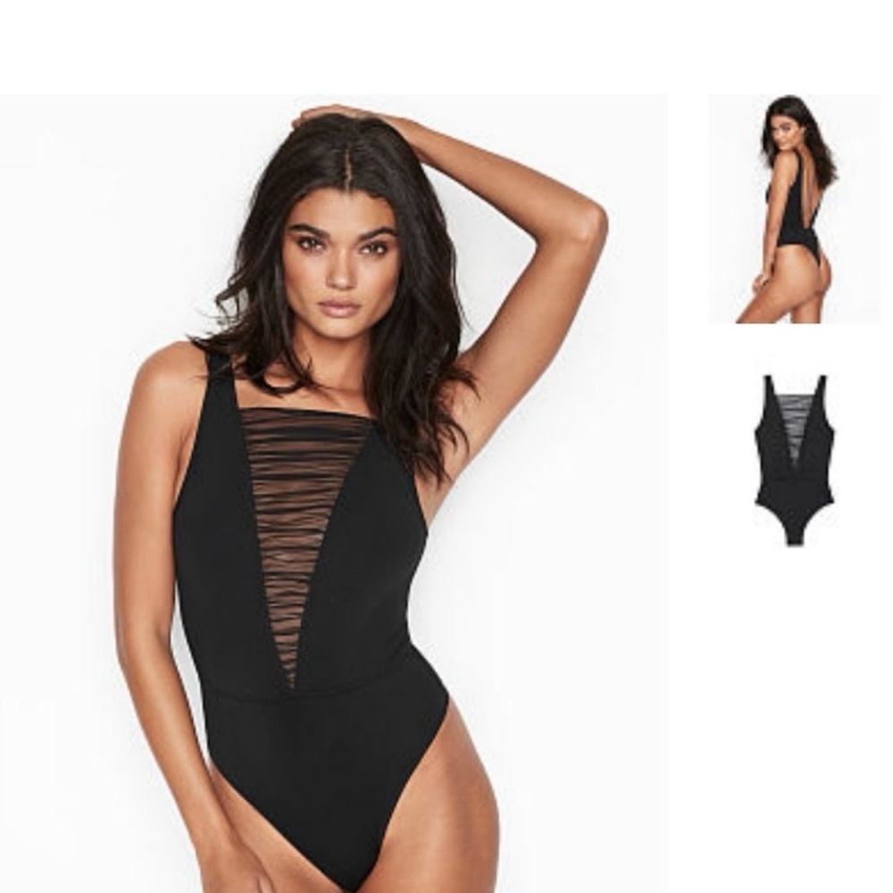 Victoria's Secret Black Mesh One-Piece Teddy